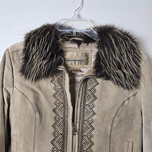 Weatherproof Garment Co. Vtg  Suede Leather Tan Embroidered Penny Lane Coat M - Picture 7 of 17
